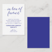 寄付金の代わりにネイビーブルー結婚 プレイスカード (正面/裏面)