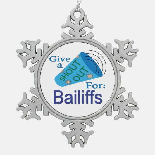 寄付金を求めて叫ぶ スノーフレークピューターオーナメント (正面)