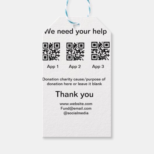 寄付金コレクションのヒントjar追加q r名前caus ギフトタグ (正面)