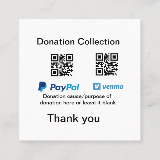 寄付金コレクションのヒントjar追加q r名前caus スクエア名刺 (裏面)