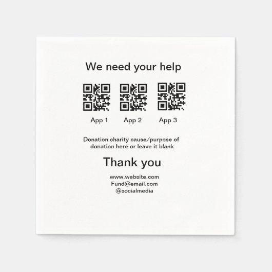 寄付金コレクションのヒントjar追加q r名前caus スタンダードカクテルナプキン (正面)