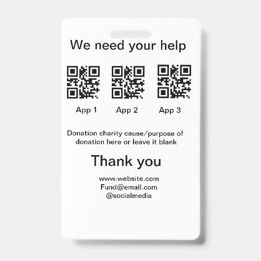 寄付金コレクションのヒントjar追加q r名前caus バッジ (Front)