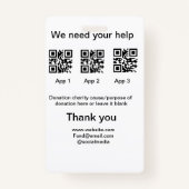 寄付金コレクションのヒントjar追加q r名前caus バッジ (裏面)