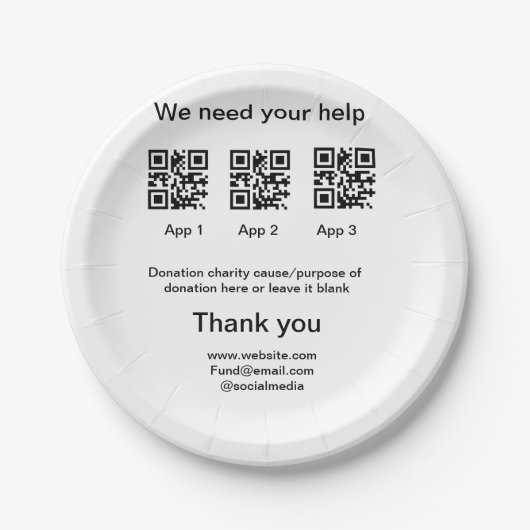 寄付金コレクションのヒントjar追加q r名前caus ペーパープレート (正面)