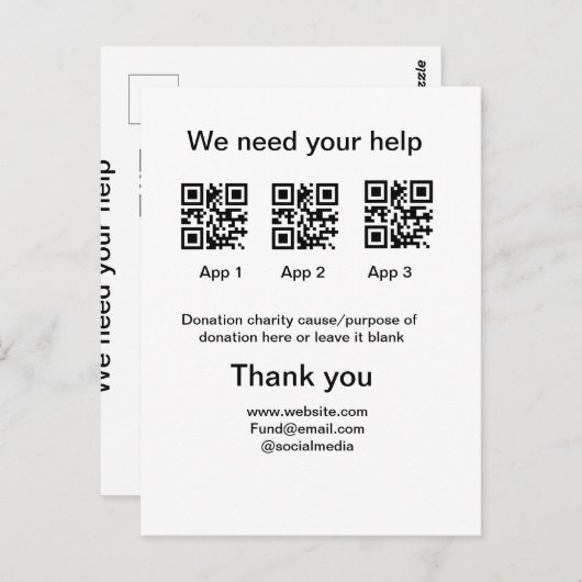 寄付金コレクションのヒントjar追加q r名前caus ポストカード (正面/裏面)