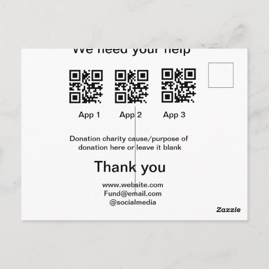 寄付金コレクションのヒントjar追加q r名前caus ポストカード (裏面)