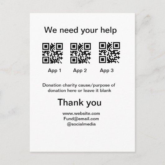 寄付金コレクションのヒントjar追加q r名前caus ポストカード (正面)