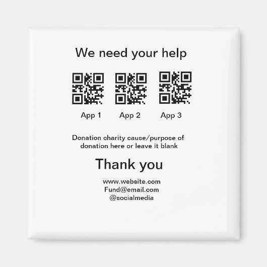 寄付金コレクションのヒントjar追加q r名前caus マグネット (正面)