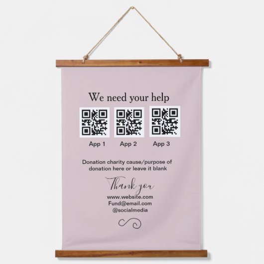 寄付金コレクションのヒントjar追加q r名前caus 吊り下げ型タペストリー (正面)