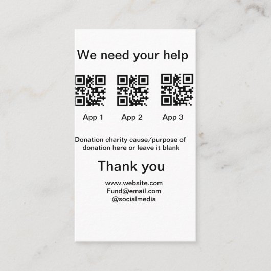 寄付金コレクションのヒントjar追加q r名前caus 名刺 (正面)