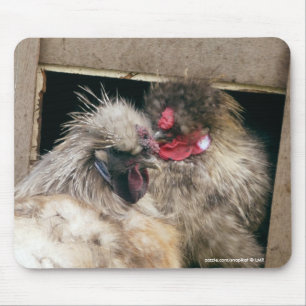 寄添うSilkieの鶏の雌鶏-家禽のマウスパッド マウスパッド