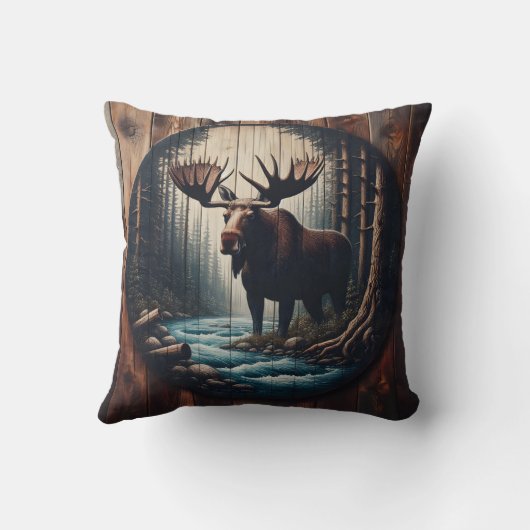 密威厳のある林の川のそばでムース クッション (裏面)