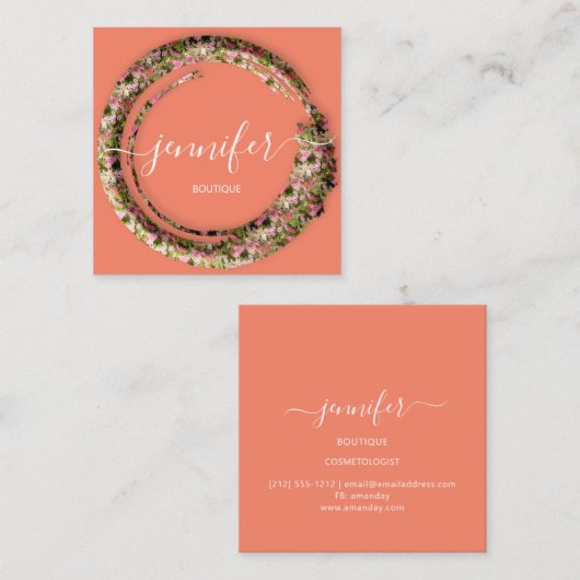 密封カモフラージュ軍隊ファッションコーラルピンク スクエア名刺 (正面/裏面)