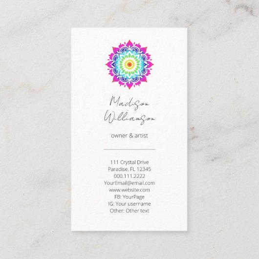 密教曼荼羅ホリスティック形而上学的ボホブライト 名刺 (裏面)