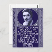 富の再配分に関するAyn Rand ポストカード (正面/裏面)