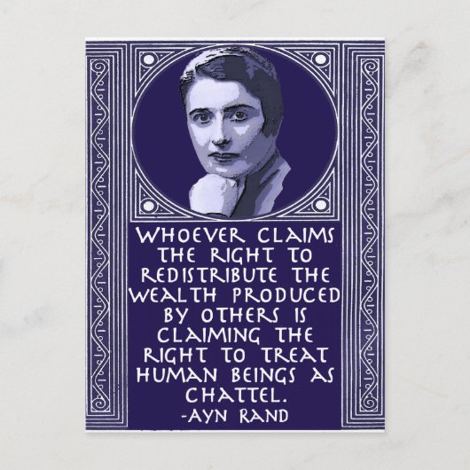 富の再配分に関するAyn Rand ポストカード (正面)