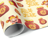 富の神金ゴールドバッグ中国の新年 ラッピングペーパー (ロールコーナー)