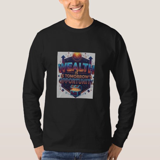 「富は明日の機会" マルチカラー グラフィック Tシャツ (正面)