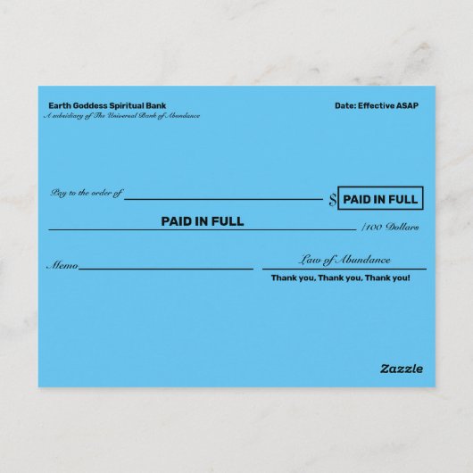 富を現す存在量のチェック ポストカード (裏面)