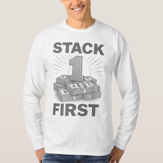 富を築く第一歩 1から100までの金融 Tシャツ (正面)