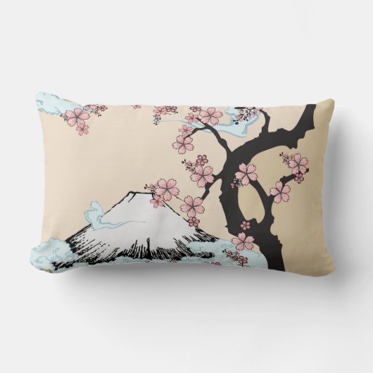 富士および桜: 	ポリエステル腰神経の枕13" x 21 ランバークッション (正面)
