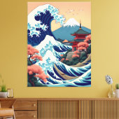 富士ジャパンのヴィンテージ旅行イラストレーション キャンバスプリント (インサイチュ (リビング))