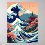 富士ジャパンのヴィンテージ旅行イラストレーション ポスター (正面)