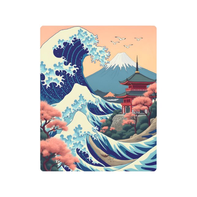 富士ジャパンのヴィンテージ旅行イラストレーション メタルプリント (正面)