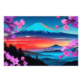 富士山さくらんぼ花山風景美術プリント フォトプリント           
