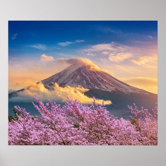 富士山とさくらんぼが日本春で咲く ポスター (正面)