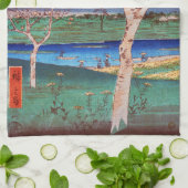 富士山とさくらんぼの花見、広重 キッチンタオル (折り畳み)