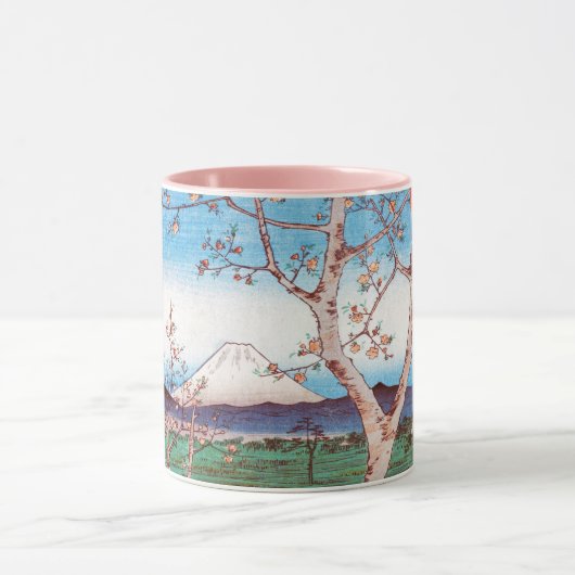 富士山とさくらんぼの花見、広重 マグカップ (中央)