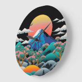 富士山とさくらんぼの花 ラージ壁時計 (傾斜)