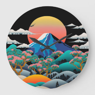 富士山とさくらんぼの花 ラージ壁時計