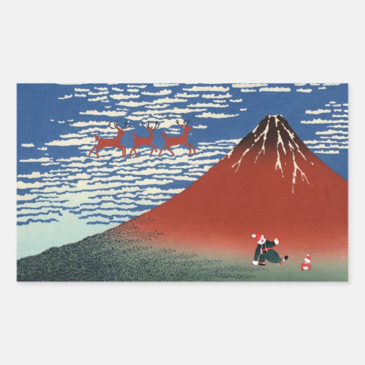 富士山とクリスマスを楽しめるアー日本のト 長方形シール (正面)