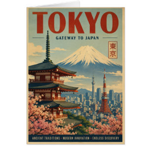 富士山と桜のヴィンテージ東京旅行ポスター