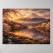 富士山と桜の油絵アート ポスター (正面)
