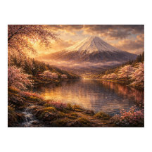 富士山と桜の油絵アート