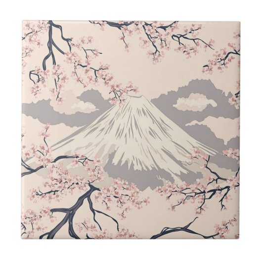 富士山と桜 – 日本風 (2) タイル (正面)