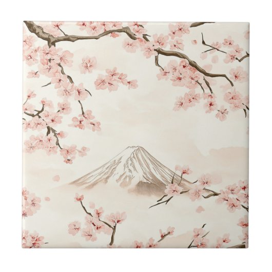 富士山と桜 – 日本風 (3) タイル (正面)