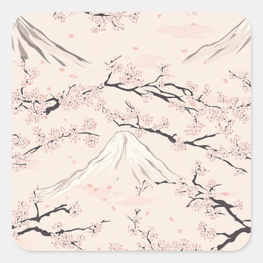 富士山と桜 – 日本 スクエアシール (正面)