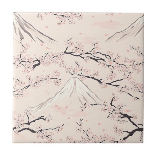 富士山と桜 – 日本 タイル (正面)