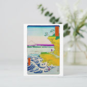 富士山と海辺の景色、広重、浮世絵 ポストカード (スタンド正面)