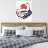 富士山のサンセットセレニティ – 日本の墨絵アート キャンバスプリント (インサイチュ (寝室))