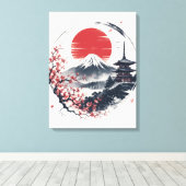 富士山のサンセットセレニティ – 日本の墨絵アート キャンバスプリント (インサイチュ (ウッドフロア))