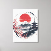 富士山のサンセットセレニティ – 日本の墨絵アート キャンバスプリント (正面)