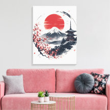 富士山のサンセットセレニティ – 日本の墨絵アート