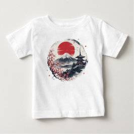 富士山のサンセットセレニティ – 日本の墨絵アート ベビーTシャツ