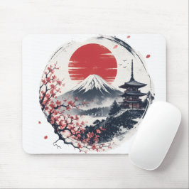 富士山のサンセットセレニティ – 日本の墨絵アート マウスパッド