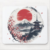 富士山のサンセットセレニティ – 日本の墨絵アート マウスパッド (正面)